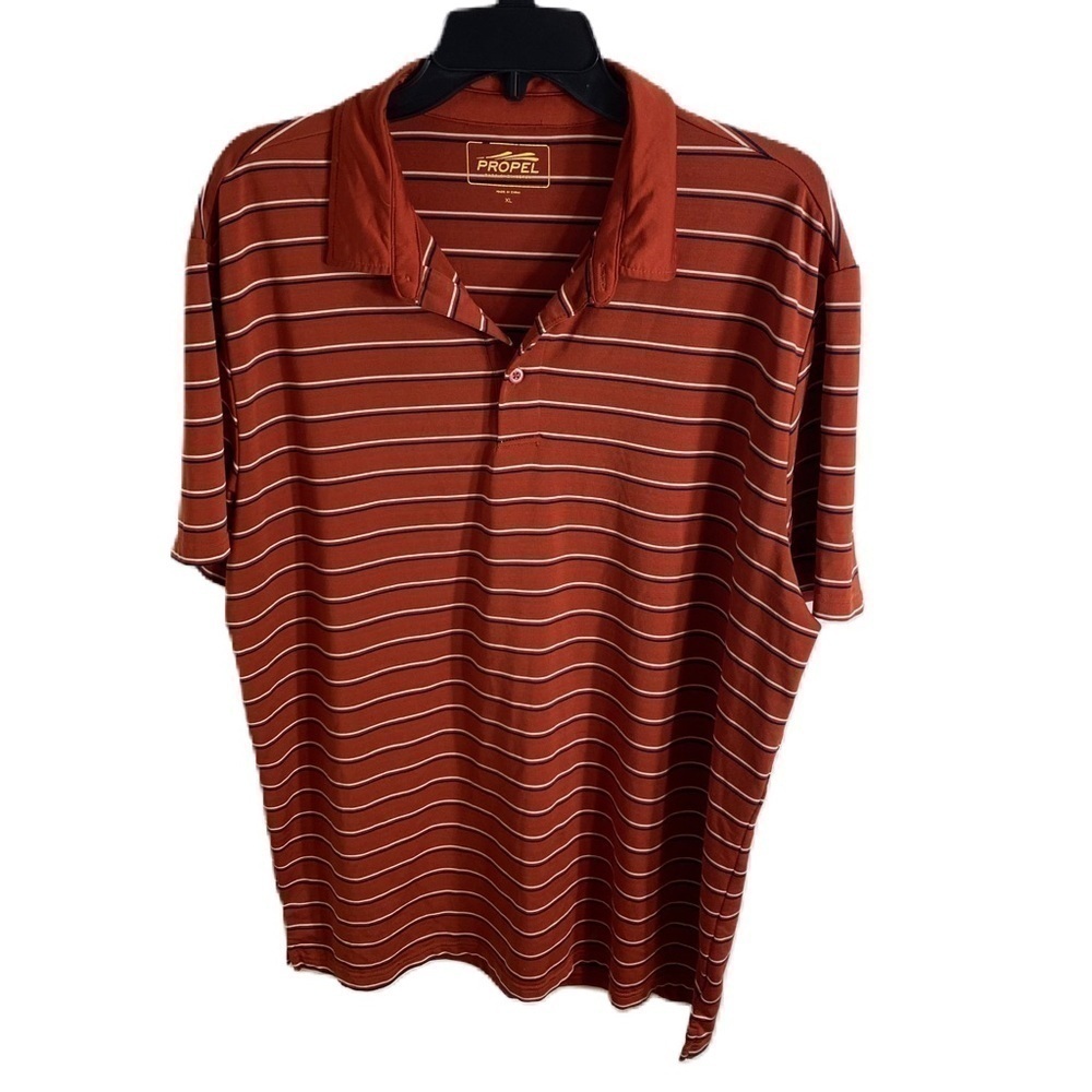 Bass Propel Polo Shirt XL Red Striped Burnt Orange